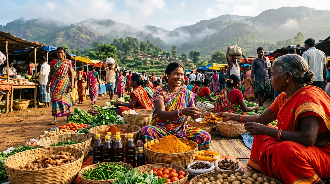 Vibrant Hukumpeta weekly tribal market near Araku Valley