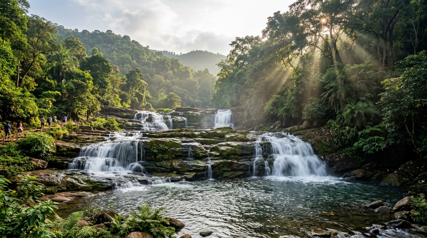 Expansive rocky stepped cascades of Kothapalli Waterfalls near Paderu